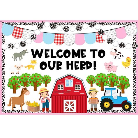 PRICES MAY VARY. PACKAGE CONTENT: The package comes with 97pcs bulletin board decoration set, which contains both bulletin board border and cutouts, also have 120pcs glue points, large quantity and rich styles for your decorations. FARM THEME DESIGN: Our decoration kit takes farmhouse as the theme, have cute farm animals, tree, farmer, barnyard, letter WELCOME TO OUR HERD, etc., rich varieties offer more imagination space to DIY. EASY TO USE: There are glue points in the package so it is easy to Farm Bulletin Board Ideas, Barnyard Classroom, Animals Bulletin Board, Farm Bulletin Board, Farm Classroom Theme, Bulletin Board Decoration, Holiday Door Decorations, Preschool Decor, Class Decor