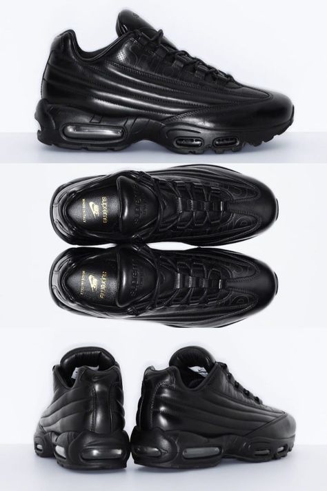 Buy Cheap Men's Supreme x Nike Air Max 95 Lux Shoes Black/Black-Black CI0999-001 Sale Clearance Online. #Max95Lux Supreme X Nike, Shoe Design, Nike Air Max 95, Air Max 95, Stylish Shoes, Shoes Black, All Black Sneakers, Black Shoes, Air Max