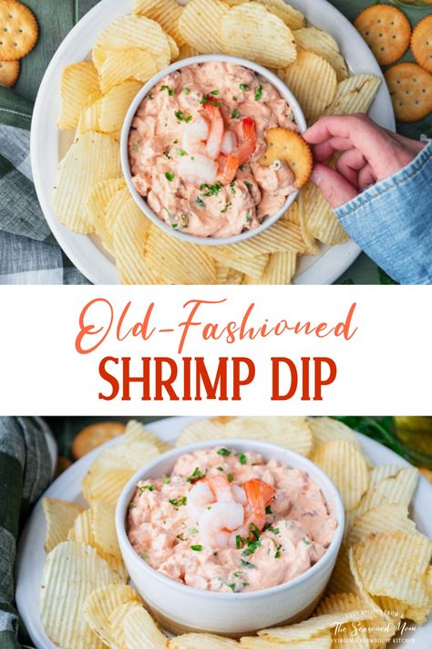 This old-fashioned shrimp dip is a retro recipe that has been enjoyed at social gatherings and holiday parties for decades! My grandmother loved to serve a cold shrimp dip made with cream cheese and chili sauce with cocktails, and I've continued the tradition in my own home as well. Pair it with crackers, celery sticks, and potato chips for a crowd-pleasing, easy appetizer that's ready in just 10 minutes! Cold Shrimp Dip Recipe, Cold Shrimp, Shrimp Dip Recipes, Shrimp Dip, Celery Sticks, Creamy Shrimp, The Seasoned Mom, Frozen Seafood, Dip Recipes Easy