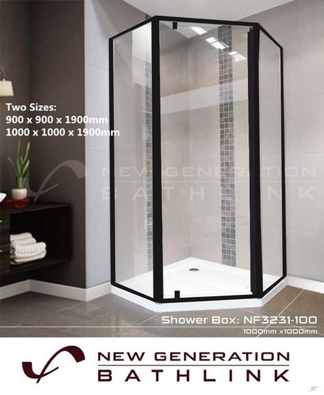 Code: NF3231-100B 1000 x 1000 pivot-door Black corner shower. Glass is 1900mm high ***Matt Black finish *** ***Center/Corner waste hole *** ------... Black Corner Shower, Pivot Door, Shower Box, Shower Glass, Door Black, Building Renovation, Pivot Doors, Aluminum Extrusion, Corner Shower