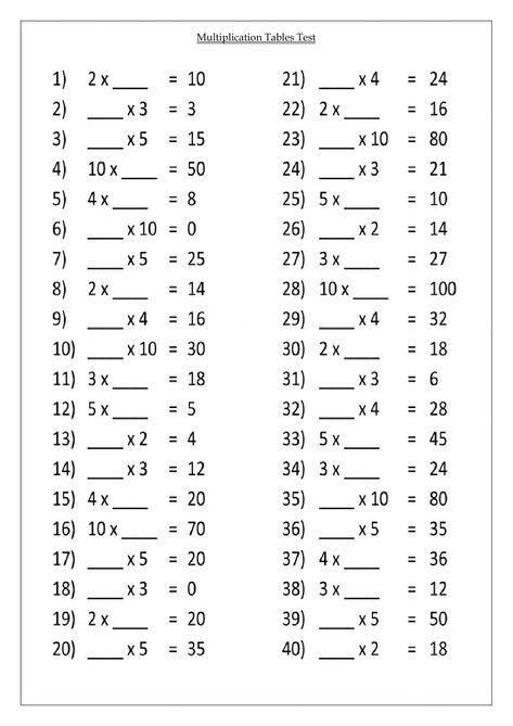 Multiplication Table Printable, Multiplication Test, Free Printable Multiplication Worksheets, Math Worksheets For Kids, Printable Multiplication Worksheets, Multiplication Facts Worksheets, Math Division Worksheets, Multiplication Facts Practice, Learning Multiplication