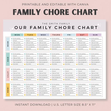 Chore Chart Adults, Family Chore List, Weekly House Chores, House Chores List, Cleaning Schedule Weekly, Adult Chore Chart, 2024 Planning, Chore Chart For Toddlers, Family Chore Chart