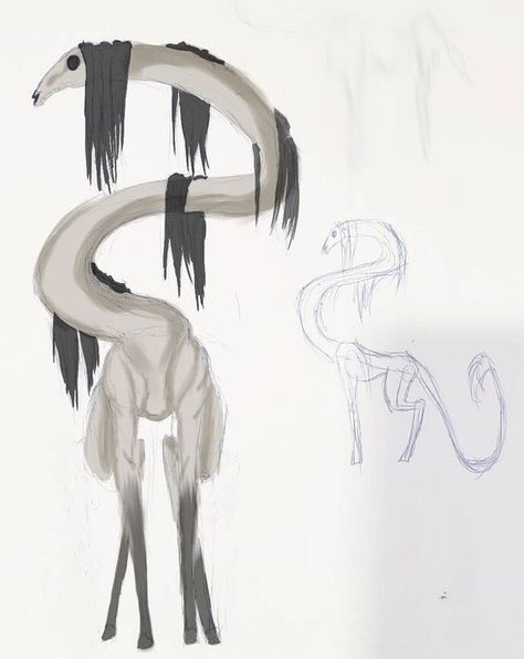 Scp Creatures Art, Scary Creatures Drawings, Creepy Creatures Drawing, Monster Design Scary, Fantasy Horror Creatures, Long Horse Scp, Creepy Mythical Creatures, Long Horse Trevor Henderson, Weird Creatures Art