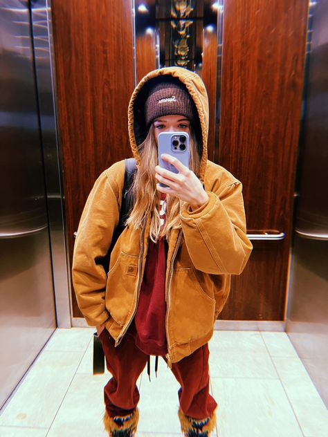 Top-Highschool Hoodie | Sweatpants-Lululemon | Beanie-Supreme | Jacket-Carhartt | Boots- Mukluks | Backpack-Lululemon | #fashion #ootd #outfits #style #carhartt #hoodie #lululemon #winter Sweatpants Lululemon, Backpack Lululemon, Carhartt Boots, Supreme Jacket, Carhartt Hoodie, Ootd Outfits, Hoodie And Sweatpants, Color Combo, Color Combos