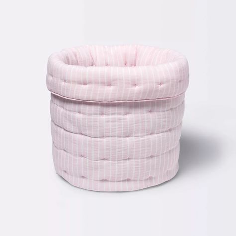 Quilted Gauze Medium Round Storage Bin - Cloud Island™ Pink Stripe : Target Cotton Candy Room Decor, Girly Room Inspiration, Dollette Room Decor, Aesthetic Home Essentials, Pastel Colorful Bedroom, Storage Solutions For Small Bedrooms, Room Inspo Small Bedroom, Cute Bedroom Wall Decor, Pink And Gold Dorm Room