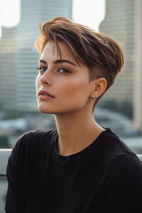 Short Pixie Haircuts Straight Hair, Straight Hair Pixie Cut, Rockstar Hair, Non Binary Haircuts, Pixie Haircuts For Women, Short Hair Tomboy, Ponytail Hairstyles Easy, Really Short Hair, Hair Inspiration Short