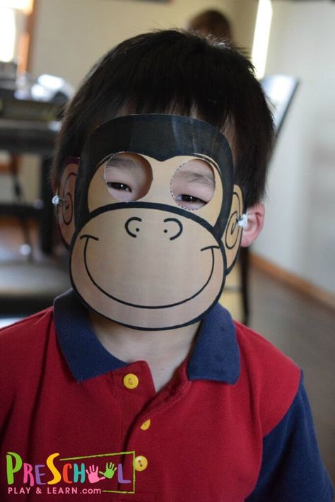 super cute free printable monkey mask for toddler and preschool kids Monkey Mask Craft, Monkey Mask For Kids, Free Printable Animal Masks, Animal Mask Templates, Crafts Toddlers, Year Concert, Animals And Their Homes, Printable Animal Masks, Animal Masks For Kids