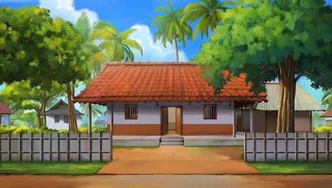 Village Vector Illustration, Village Background Indian, Village Animation, Comedy Background, Small Village House, Cartoon Village, 2d Background, Walking Cartoon, Village Background