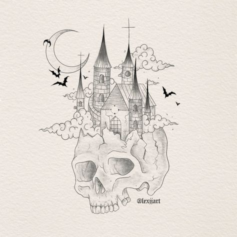 spoopy little tattoo 💀🏰 have yall ever been to a castle? I could draw them foreverrrrr - #castle #castletattoo #insta #femaletattooers #vancouver #foryou #instapic - #castletattoo #castle #tattoos #tattooing #flash #vancouver #vancouverbc #canada #skulltattoo #castletattoo #inked #ink #artists #art Mini Castle Tattoo, Medieval Castle Tattoo Design, Castle Feet Tattoo, Disney Castle Sketch Tattoo, Skull Castle Tattoo, Castle Tattoos, Ink Artists, Whimsical Castle, Castle Tattoo