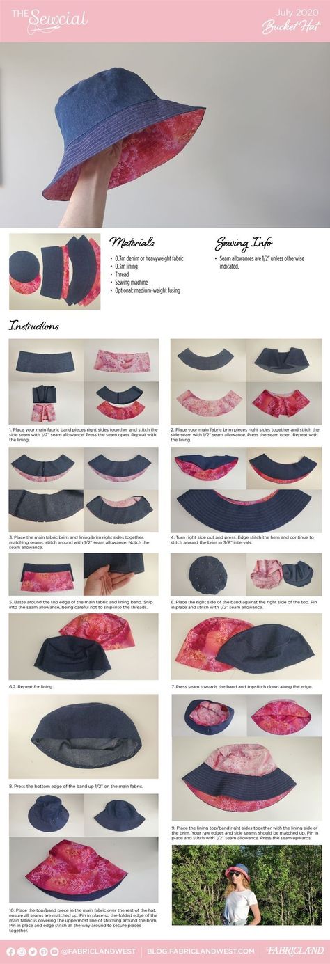 How To Make Bucket Hat, Bucket Hat Diy, Bucket Hat Sewing, Diy Bucket Hat, Pola Topi, Bucket Hat Pattern, Sewing Hats, Hat Patterns To Sew, Diy Vetement