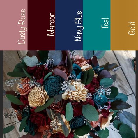 Colourful Wedding Theme Color Pallets, Unquie Wedding Colors, Tiffany Blue Fall Wedding, Unique Color Theme For Wedding, Dark Teal Burnt Orange Maroon Wedding, Blue Fall Palette, Maroon Champagne Rose Gold Dark Teal Wedding, Maroon Teal Wedding, Best September Wedding Colors