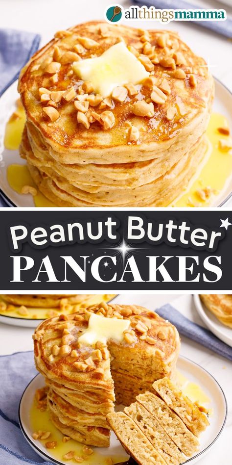 Peanut Butter Pancakes social collage image Peanut Butter Oatmeal Pancakes, Peanut Butter Vegetables, Waffles With Peanut Butter, Peanut Butter Pancakes Healthy, Peanut Butter Pancakes Easy, Peanut Butter Savory Recipes, Peanut Butter Waffle Recipe, Peanut Butter Breakfast Ideas, Peanut Butter Syrup Recipe