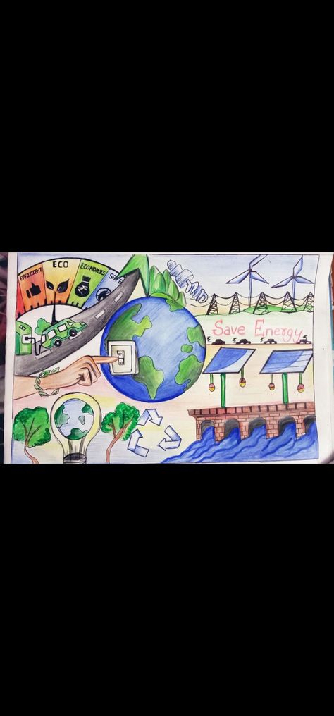 This drawing is about save energy topic. In this there are some easy ways are suggested to save the energy , which make its more eye catching . I ' ve use the pencil , water colours . Hope you all like it 😊 Save Energy Paintings, Save Energy Poster, Earth Drawings, Drawing Competition, Page Decoration, Water Drawing, Instagram Background, Water Colours, Art Journal Therapy