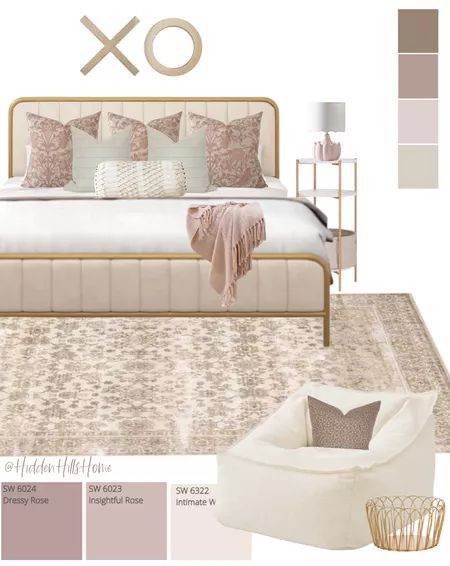 Pink And Cream Girls Bedroom, Teen Bedroom Mood Board, Dusty Rose Girls Bedroom, Dusty Pink Girls Bedroom, Rose Paint Colors, Dusty Rose Room, Dusty Rose Bedroom Ideas, Girls Bedroom Mood Board, Dusty Rose Bedroom