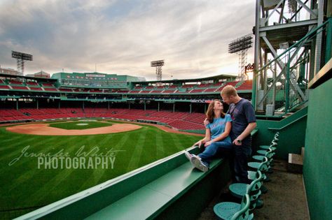 Fenway Park baseball stadium engagement session | Jennifer White Photography Baseball Engagement Photos, Cabin Wedding, Massachusetts Wedding, Baseball Stadium, Boston Wedding Photographer, Fenway Park, Photo Boards, Engagement Poses, Wedding Boston