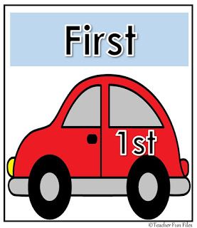 An Ordinal Number is a number that tells the position of something in a list such as 1st, 2nd, 3rd, 4th, 5th, 6th, 7th, 8th, 9th and 10th. Learn ordinal numbers through these colorful car flashcards. Ordinal Numbers Flashcards, Teacher Fun Files, Classroom Bulletin Boards Elementary, Help Kids Focus, School Age Activities, Number Flashcards, Ordinal Numbers, Math Materials, Flashcards For Kids