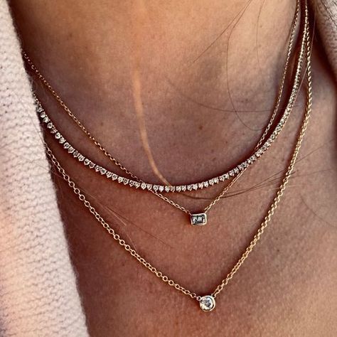 Diamond Bezel Necklace, Layering Diamond Necklaces, Necklace Styles, Paired Jewelry, Necklace Outfit, Diamond Tennis Necklace, Bezel Necklace, Accesories Jewelry, Catholic Jewelry