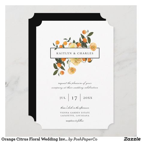 Orange Citrus Floral Wedding Invitation Sunset Invitation, Orange Yellow Weddings, Citrus Wedding Invitations, Tangerine Wedding, Treehouse Wedding, Classic Wedding Stationery, Dried Citrus, Blush Pink Baby Shower, Orange Wedding Invitations