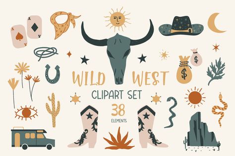 Desert Skull, Western Clipart, Boho Cactus, Personal Logo Design, Abstract Graphic Design, Southwestern Print, Graphic Design Elements, Covered Wagon, Mythology Art