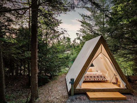 Lumen Nature Retreat | A-Frame | White Mountains - Tents for Rent in Woodstock, New Hampshire, United States - Airbnb Airbnb Tent, Wall Tent Platform, Glamping Village, Glamping Tent Platform, Bell Tent Platform, Tent Platform, Nature Retreat, Yurt Tent, A Frame Tent