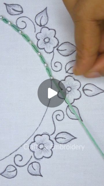 New Hand Embroidery Designs For Kurti, Hand Embroidery Designs For Neck, Hand Embroidery Neck Designs, Tutorial Embroidery, Pearl Neck, Stitch Diy, Embroidery Lessons, Easy Handmade, Neck Embroidery