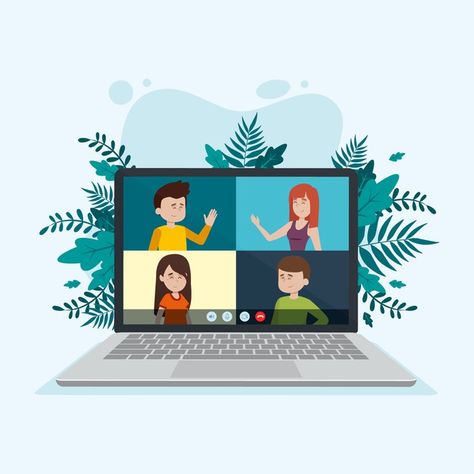 Video call concept with laptop Free Vect... | Free Vector #Freepik #freevector #people Computer Vector, Web Trends, The Zoom, Simple Artwork, Flat Design Illustration, Jw Gifts, Revenue Streams, Website Banner, Video Call