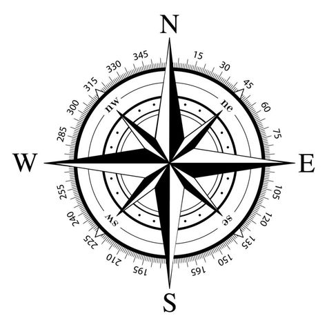 Compass Icon Wind Rose Navigation Silhouette With Circle Number Compass Picture, Compass Icon, Mariners Compass, Wind Rose, Nautical Tattoo, Antique Pictures, The Compass, Vintage Images, Compass