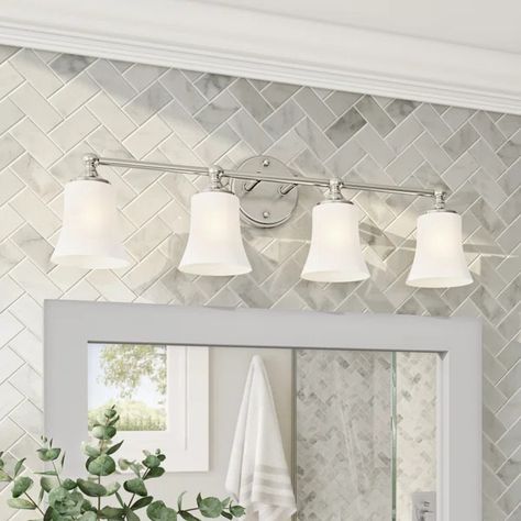 Alnora 4 - Light Dimmable Vanity Light Bathroom Vanity Lighting Over Mirror Brushed Nickel, Bathroom Vanity Lighting Over Mirror, Vanity Lighting Over Mirror, Condo Renovation, Ceramic Undermount Sink, Fixtures Bathroom, Light Fixtures Bathroom Vanity, House Lighting, Classic Bathroom