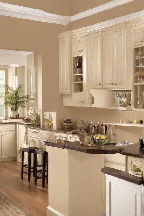 interior wall paint, bathroom paint colors, paint color for bedroom, kitchen wall color Tan Kitchen Walls, Benjamin Moore Manchester Tan, Manchester Tan Benjamin Moore, Tan Kitchen, Manchester Tan, Warm Neutral Paint Colors, Light Oak Floors, Tan Walls, Kitchen 2024