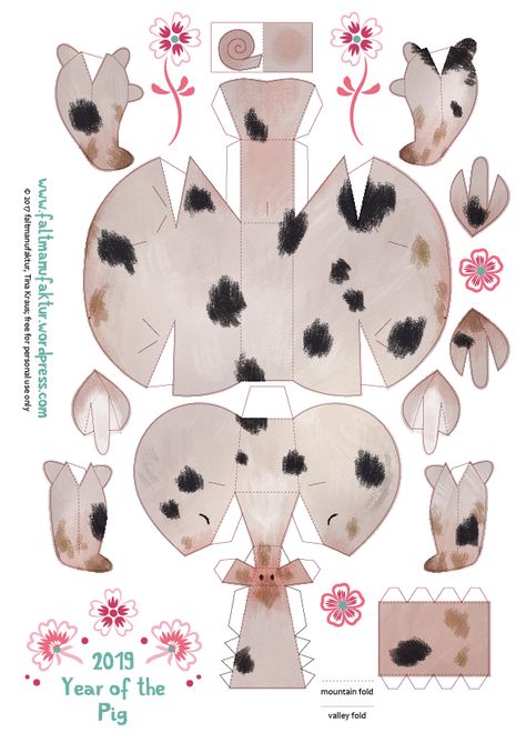 Freebie! 2019 is the year of the pig! – faltmanufaktur Blog Pig Paper Craft, Animal Templates, 3d Paper Art, Papercraft Printable, Origami Paper Art, Pix Art, Year Of The Pig, Paper Animals, Calligraphy Pens