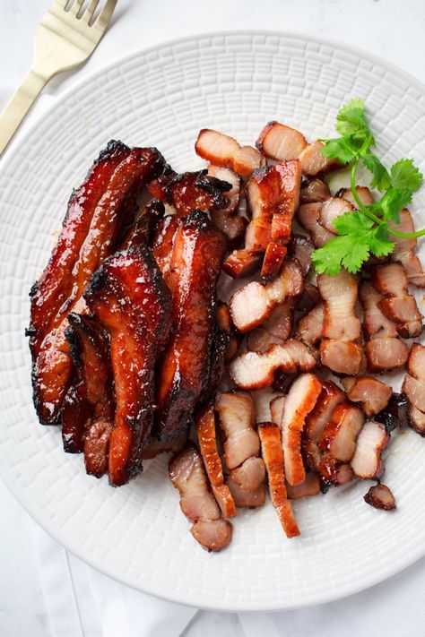 Sticky Char Siu in the Air Fryer (Chinese BBQ Pork) - Scruff & Steph Chinese Bbq Pork Recipe, Air Fryer Recipes Asian, Recipes In Air Fryer, Marinated Pork Belly, Air Fryer Chinese, Recipes For Air Fryer, Bbq Pork Recipes, Air Fryer Pork, Char Siu Pork