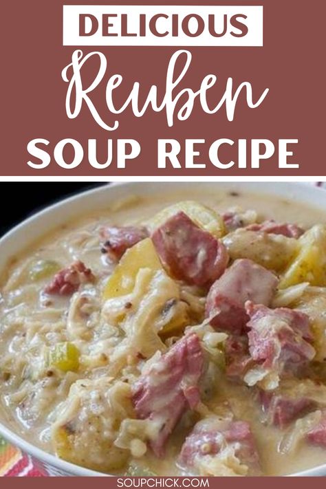 Reuben Soup Reuben Soup Crockpot, Rueben Soup Crockpot, Cream Of Rueben Soup, Ruben Soup Creamy, Creamy Reuben Soup Recipe, Rueben Chowder Soup, Ruben Soup, Easy Creamy Rueben Soup, Rueben Soup