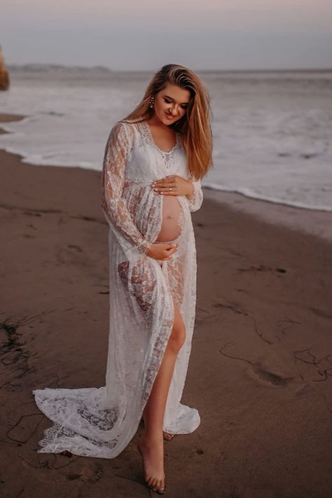 Flowy and glamourous white lace maternity cover up. This would work well for beach or studio sessions! White Lace Maternity Dress, Maxi Lace Dress, Lace Maternity Dress, Maternity Photoshoot, Photography Work, Maternity Session, Lace Maxi Dress, Maternity Dress, Pregnancy Photoshoot