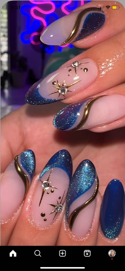 Nails Capricorn, Virgo Nails Designs, Capricorn Nails, Virgo Nails, Simple Nail Design, Quince Nails, Blue And Silver Nails, Quinceanera Nails, Hoco Nails