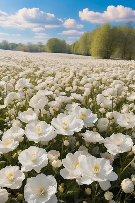 Flower And Sky, Field Of White Flowers, White Flower Field, Blue Flower Wallpaper, Random Dump, Valley Flowers, White Poppy, Dark Phone Wallpapers, Aesthetic Background