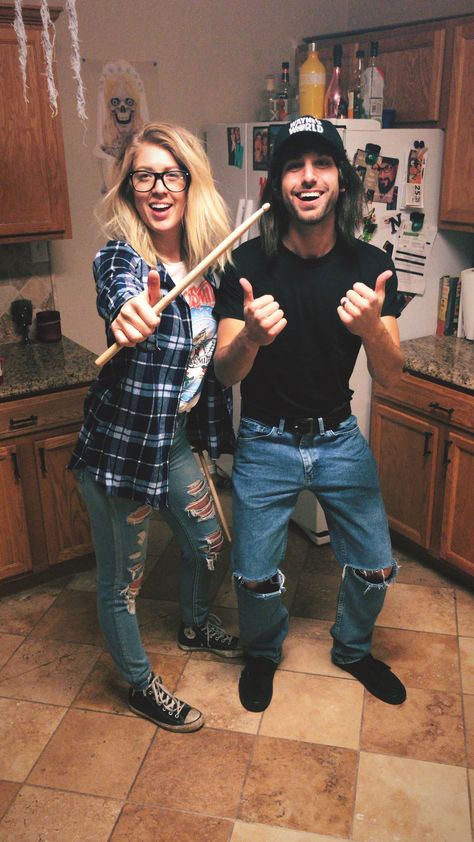 Couples Waynes World Costume, Waynes World Couple Costume, Wayne’s World Couples Costume, Wayne And Garth Costume Couple, Wayne’s World Diy Costume, Waynes World Costume Couples, Wayne’s World Costume, Wayne And Garth Costume, Waynes World Costume