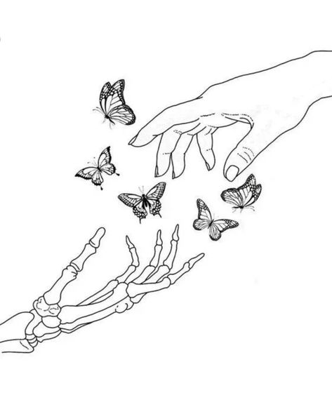 Skeleton Hand With Butterfly, Hand With Butterfly, Skeleton Flower, Vector Sketch, Flower Butterfly, Skeleton Hand, Butterfly Flower, Hand Drawn Vector, Skeleton