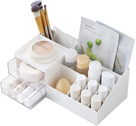 Diy Makeup Storage Box, Makeup Storage Solutions, Organize Bathroom Countertop, Decorate Room, Organize Ideas, Diy Makeup Storage, Makeup Organization Vanity, Makeup Desk, Makeup Storage Box