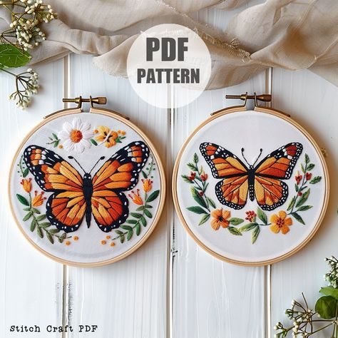 Monarch Embroidery Pattern, Hand Embroidery, Botanical Embroidery Pattern, Butterfly Embroidery, Monarch Aesthetic, Floral Embroidery hoop by StitchCraftPDF on Etsy Monarch Embroidery, Monarch Aesthetic, Hand Embroidery Motifs, Botanical Embroidery Pattern, Butterfly Embroidery Pattern, Embroidery Botanical, Bird Embroidery Pattern, Embroidery Butterfly, Skull Butterfly