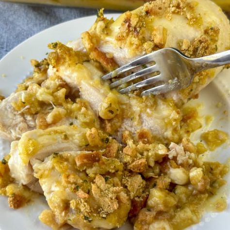 Chicken breasts, Swiss cheese, creamy soup and stuffing bake together to tender perfection to create this Swiss Chicken Casserole recipe! Chicken Casserole With Stuffing, Casserole With Stuffing, Swiss Chicken Casserole, Casseroles Chicken, Swiss Chicken Bake, Oven Bakes, Stuffing Bake, Decadent Dinner, Baked Chicken Casserole