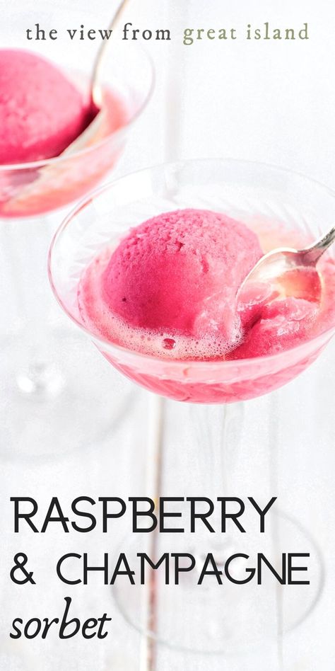 Raspberry Champagne Sorbet is an easy 3 ingredient recipe for New Year's Eve, Valentine's Day, Mother's Day, graduations, showers, and weddings! #sorbet #champagne #sorbet #icecream #dessert Sorbet Champagne, Prosecco Sorbet, Raspberry Champagne, Champagne Sorbet, Homemade Sorbet, 3 Ingredient Recipe, Champagne Recipe, Sorbet Is, New Years Eve Food