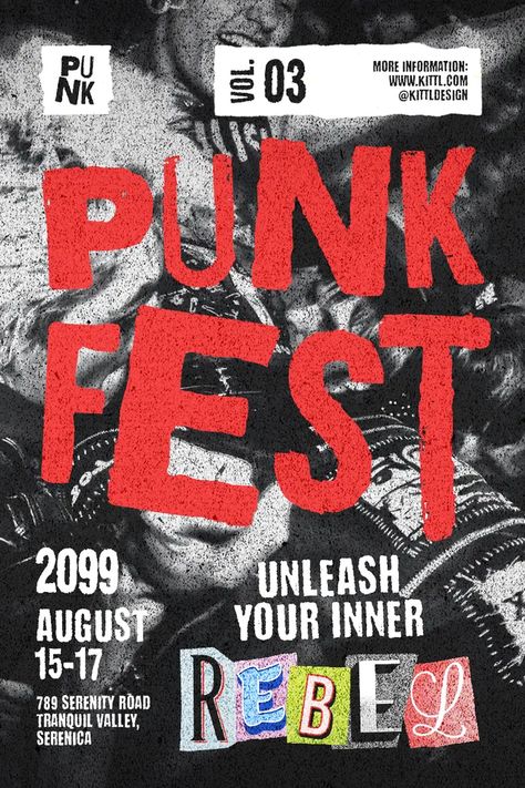 Take your Poster design to the next level by using this Punk Rock Music Festival Event Poster design template by The Good Store. Use this ready-to-use Poster design and start designing like a Pro. Punk Graphic Design, Rock Poster Design, Poster Punk, Rock Music Festival, Punk Rock Music, Concert Poster Design, 달력 디자인, Punk Poster, Desain Editorial