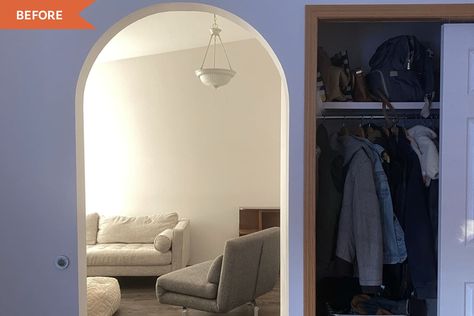 Before and After: A Closed-Off Living Room Gets an Airy, Open New Look | Apartment Therapy Homestead House, Hawaiian Homes, Big Closets, Built In Cabinet, Faux Beams, Living Room Redo, Side Tables Bedroom, Patio Bench, Butcher Block Countertops