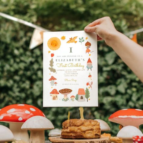 Woodland forest mushroom First Birthday Invitation - tap, personalize, buy right now!  #baby #shower #invitation, #custom #wild Mushroom First Birthday, Mushroom Birthday, Frog Baby Showers, Frog Mushroom, Watercolor Forest, Enchanted Fairies, Woodland Baby Shower Invitations, Paper Types, Fairy Birthday