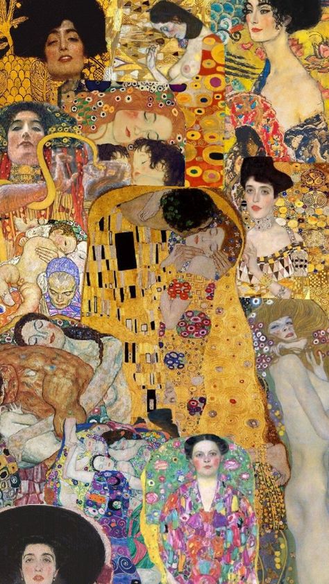 Moody Wallpaper, Gustav Klimt Art, The Kiss (klimt), Klimt Paintings, Klimt Art, Snoopy Wallpaper, Collage Wallpaper, Artist Card, Vibes Art