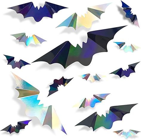 Bats For Halloween, Iridescent Decor, Baby Wall Stickers, Bat Decorations, Holographic Paper, Halloween Bat Decorations, Halloween Eve, Wall Art Decals, Bat Wall