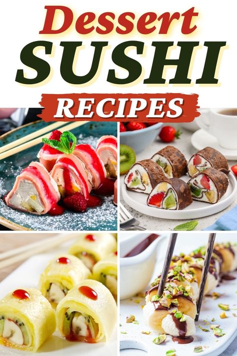 Sweet, fun, and colorful, these dessert sushi recipes are ideal for dinner parties. From sticky rice to chewy Rice Krispies, they're too good not to share. Food To Eat With Chopsticks, Chinese Thanksgiving, Sushi Dessert, Sushi For Kids, Copycat Food, Sweet Sushi, Fruit Sushi, Candy Sushi, Sushi Recipes Homemade