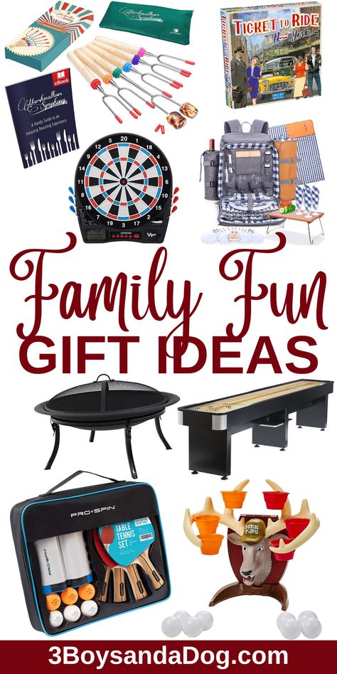 So many different Gift Ideas for Family Entertainment -from board games to sporting events, there is something for everyone & every budget! #familyfun #giftideas #3boysandadog Whole Family Gift Ideas, Movie Night Popcorn, Pop Bag, Family Puzzles, Family Gift Ideas, Bean Bag Toss, Bag Toss, Gift Ideas For Family, Picnic Set