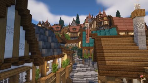 Minecraft Village Square, Village Centre Minecraft, Medieval Town Square Minecraft, Minecraft Mining Town, Old City Minecraft, Magical Minecraft, Minecraft Town Square, Minecraft Medieval Buildings, Castle Village