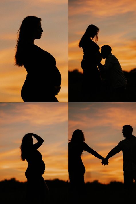 Dreamy Maternity Shoot, Golden Hour Silhouette, Maturity Shoot, Fall Maternity Pictures, Couple Maternity Poses, Beach Maternity Pictures, Diy Maternity Photos, Photo Bb, Baby Bump Photoshoot